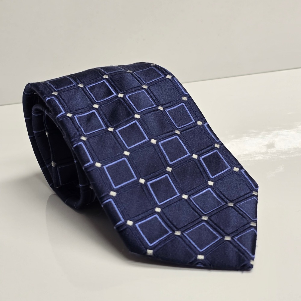 Donald J. Trump Silk‎ Tie Mens Navy Blue Geometric Square Signature Collection